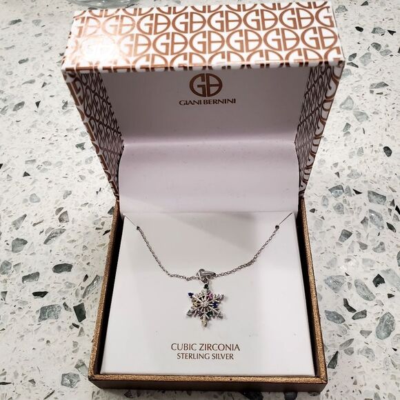 Sterling Silver Giani Bernini Multicolor Cubic Zirconia Snowflake Necklace - Picture 3 of 5